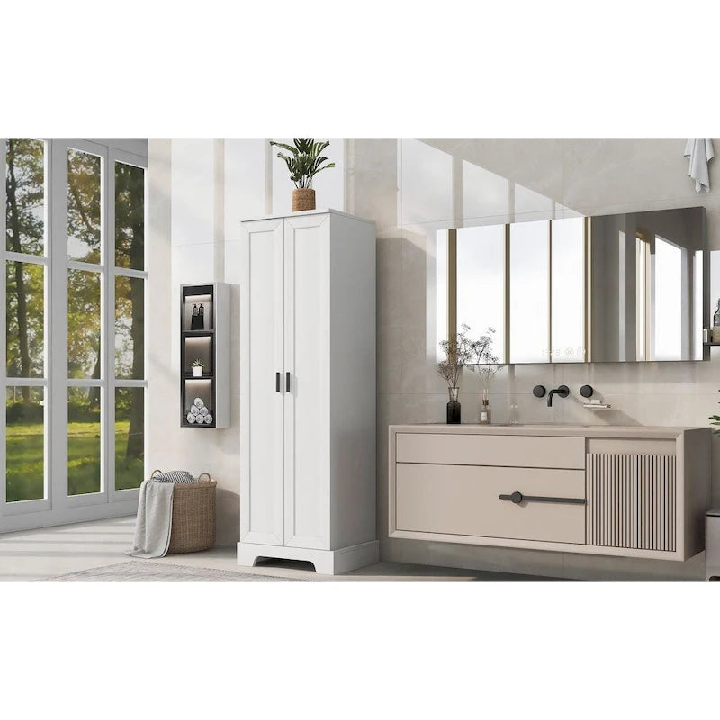 Meuble de rangement à deux portes pour salle de bain et bureau avec étagère réglable en panneau MDF