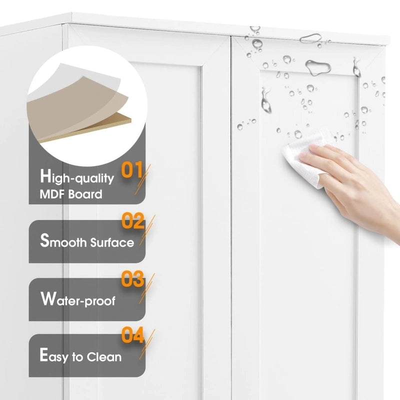 Meuble de rangement à deux portes pour salle de bain et bureau avec étagère réglable en panneau MDF
