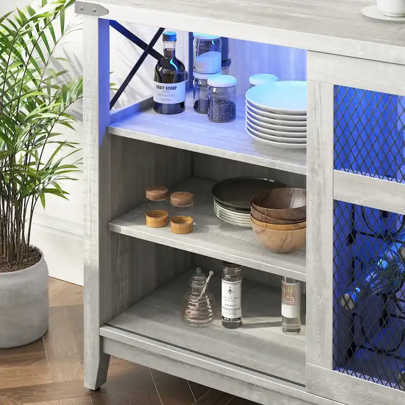 Meuble Bar à Vin avec Rangement, Porte Coulissante et Lumières LED - 42 pouces