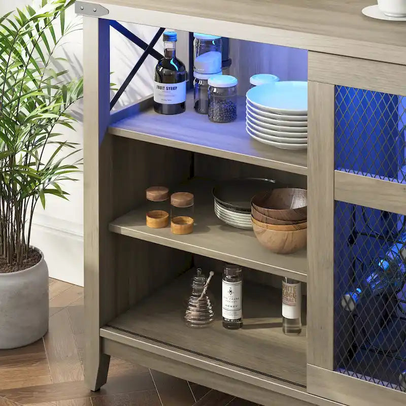 Meuble Bar à Vin avec Rangement, Porte Coulissante et Lumières LED - 42 pouces
