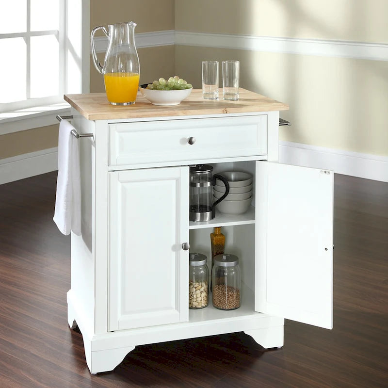Îlot de cuisine portable Lafayette en bois clair, finition blanc - 18p x 31l x 35h