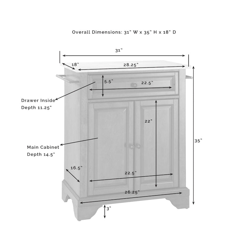 Îlot de cuisine portable Lafayette en bois clair, finition blanc - 18p x 31l x 35h