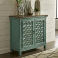 Meuble d'appoint 2 portes Kensington turquoise avec plateau en bois vieilli