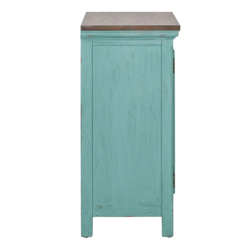Meuble d'appoint 2 portes Kensington turquoise avec plateau en bois vieilli