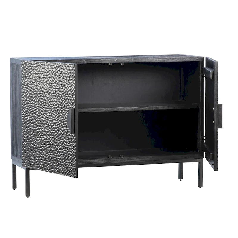 Buffet contemporain 2 portes en pin recyclé et fer noir de 120 cm