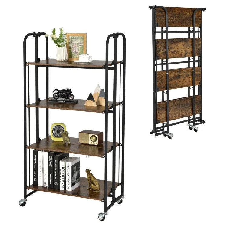 Chariot Roulant Pliable avec Étagères de Rangement pour Cuisine - 4 Niveaux - 26 x 16 x 52 (L x l x H)