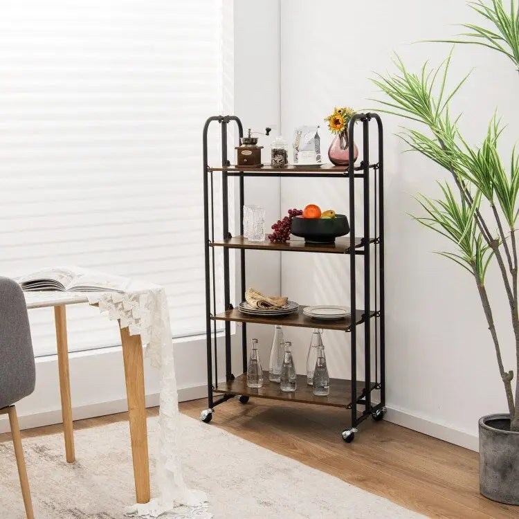 Chariot Roulant Pliable avec Étagères de Rangement pour Cuisine - 4 Niveaux - 26 x 16 x 52 (L x l x H)