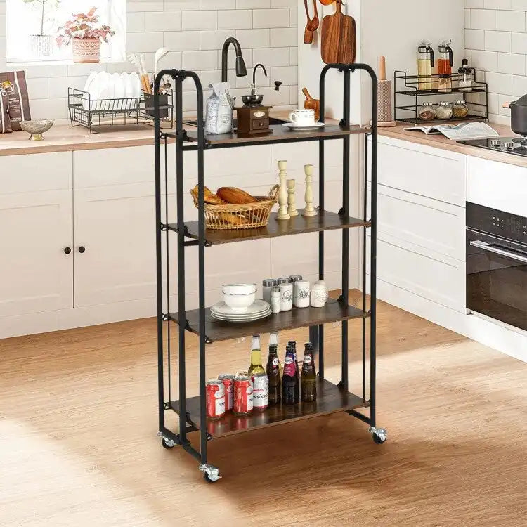 Chariot Roulant Pliable avec Étagères de Rangement pour Cuisine - 4 Niveaux - 26 x 16 x 52 (L x l x H)