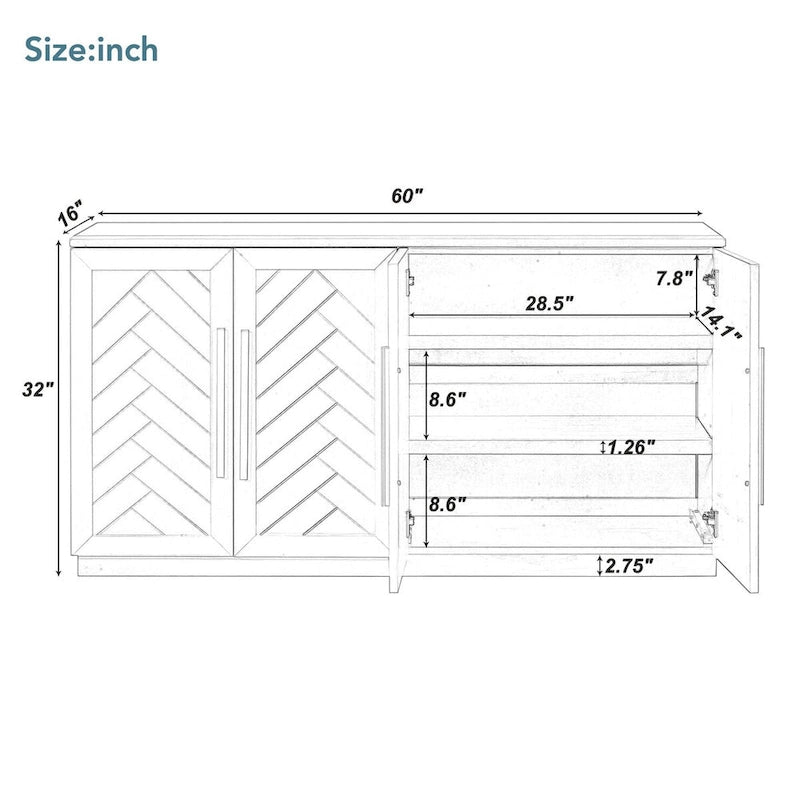 Bahut à 4 portes Grand espace de rangement Armoire de buffet - N/A
