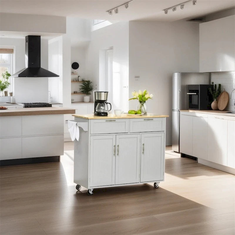 Îlot de cuisine mobile en bois avec rangement et étagères réglables - S/O