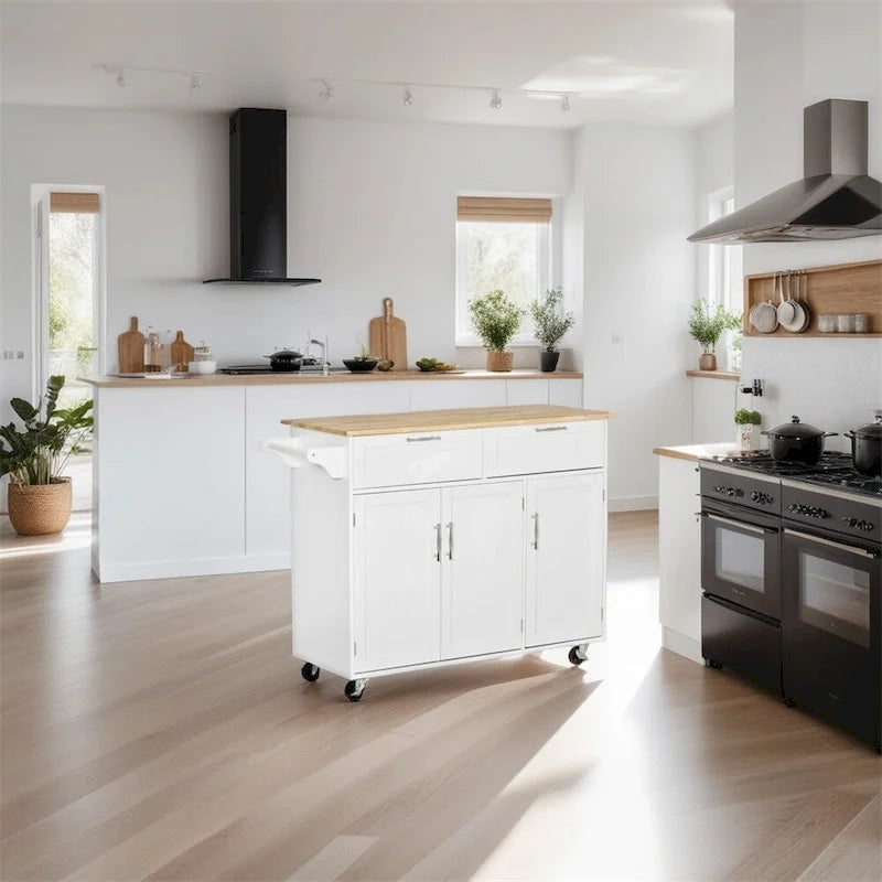 Îlot de cuisine mobile en bois avec rangement et étagères réglables - S/O
