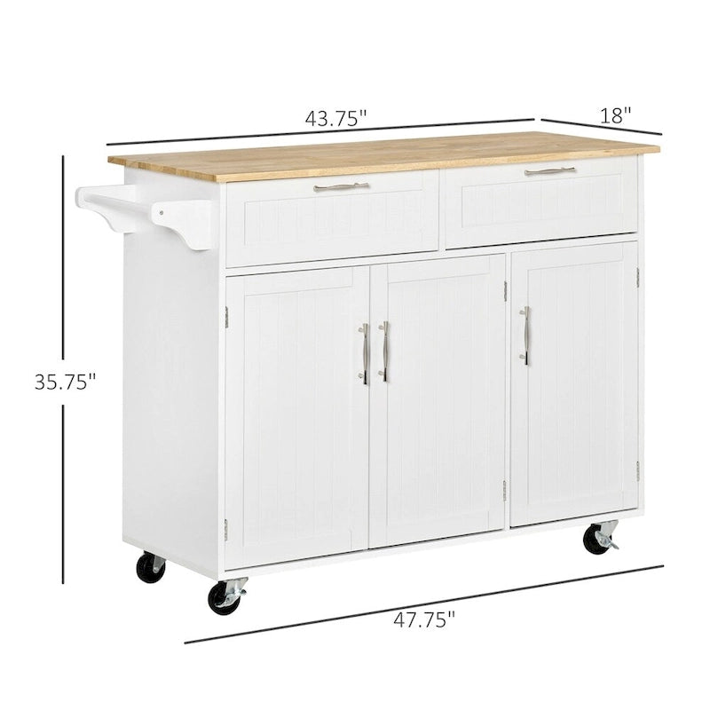 Îlot de cuisine mobile en bois avec rangement et étagères réglables - S/O