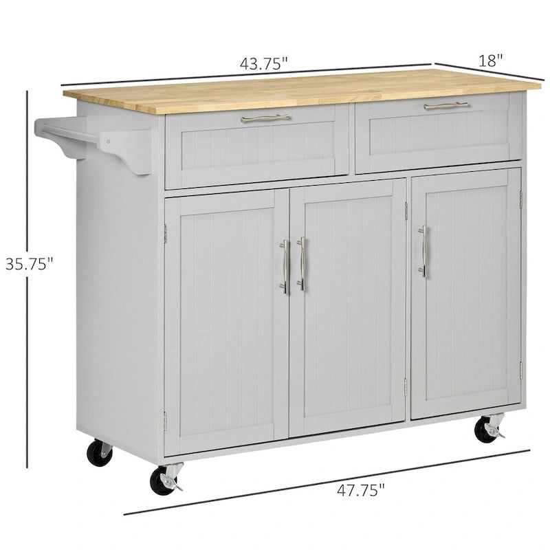Îlot de cuisine mobile en bois avec rangement et étagères réglables - S/O
