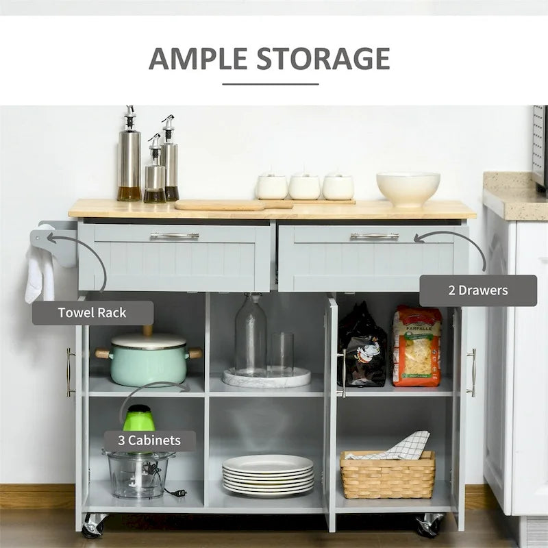 Îlot de cuisine mobile en bois avec rangement et étagères réglables - S/O