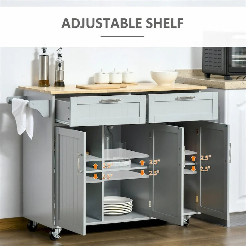Îlot de cuisine mobile en bois avec rangement et étagères réglables - S/O