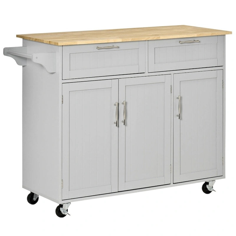Îlot de cuisine mobile en bois avec rangement et étagères réglables - S/O