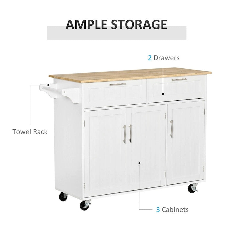 Îlot de cuisine mobile en bois avec rangement et étagères réglables - S/O