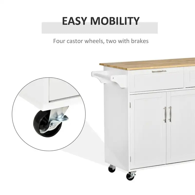 Îlot de cuisine mobile en bois avec rangement et étagères réglables - S/O