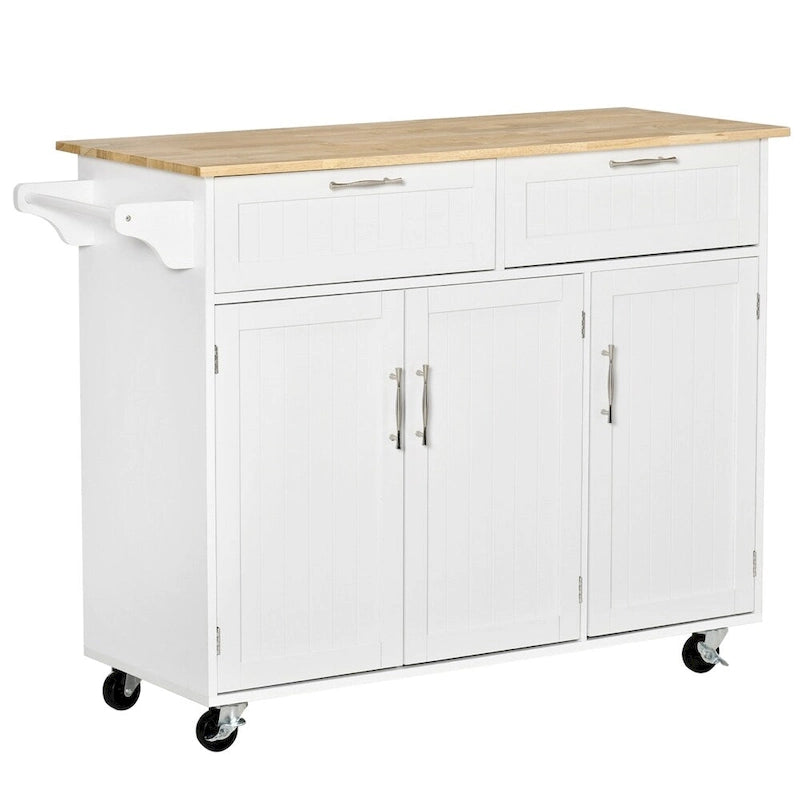 Îlot de cuisine mobile en bois avec rangement et étagères réglables - S/O