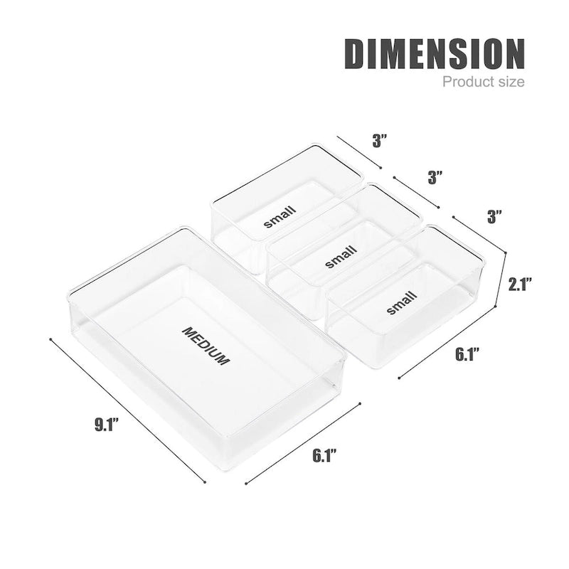 Lot d'organisateurs de tiroirs transparents pour le rangement de bureau