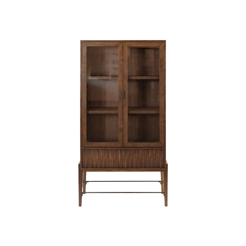 Bibliothèque/vitrine en verre de style moderne du milieu du siècle, bibliothèque/vitrine de bureau, bibliothèque/vitrine d'appoint, marron