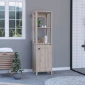 Meuble de rangement à une porte , deux étagères intérieures, deux étagères ouvertes, chêne clair/blanc