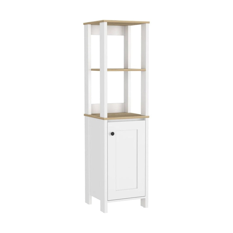 Meuble de rangement à une porte , deux étagères intérieures, deux étagères ouvertes, chêne clair/blanc