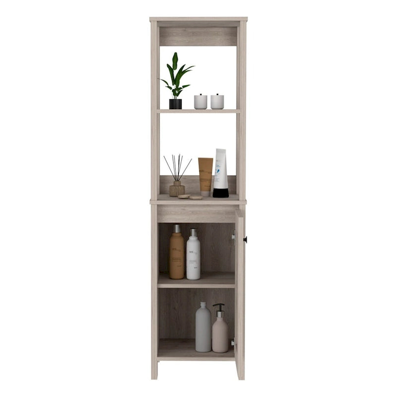 Meuble de rangement à une porte , deux étagères intérieures, deux étagères ouvertes, chêne clair/blanc
