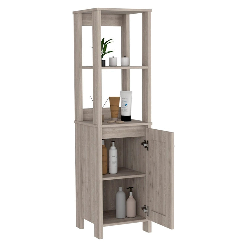 Meuble de rangement à une porte , deux étagères intérieures, deux étagères ouvertes, chêne clair/blanc