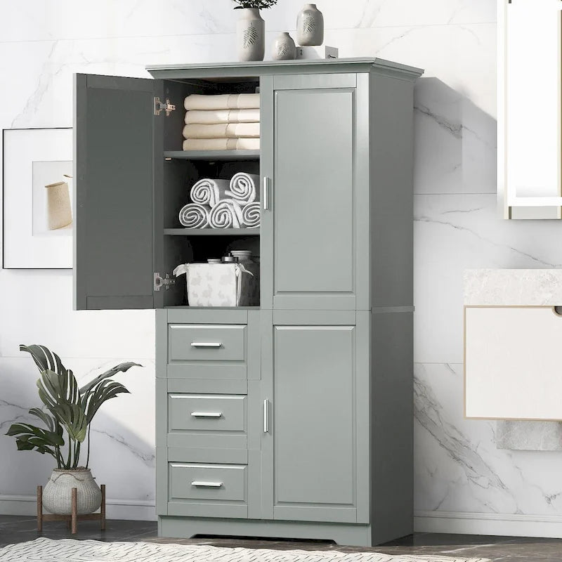 Buffet Bahut de Cuisine 3 Portes en Rotin Naturel et Bambou avec Rangement