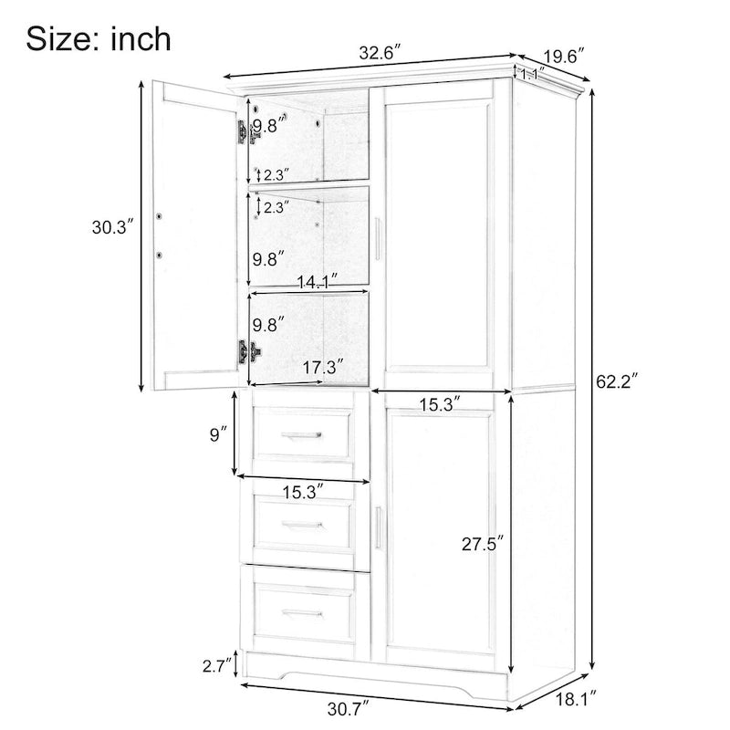 Buffet Bahut de Cuisine 3 Portes en Rotin Naturel et Bambou avec Rangement