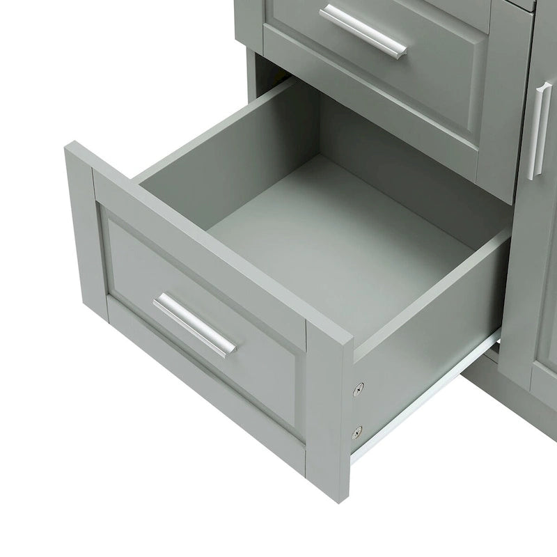 Buffet Bahut de Cuisine 3 Portes en Rotin Naturel et Bambou avec Rangement