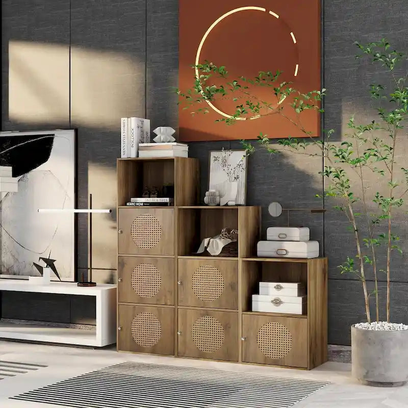Meuble de rangement pour salle de bain, petit meuble de rangement, casier en rotin, meuble à 1 porte