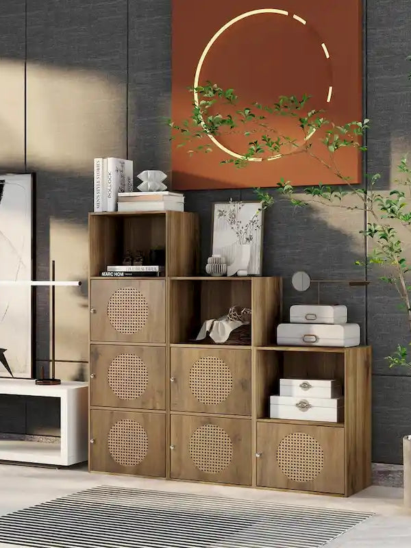 Meuble de rangement pour salle de bain, petit meuble de rangement, casier en rotin, meuble à 1 porte
