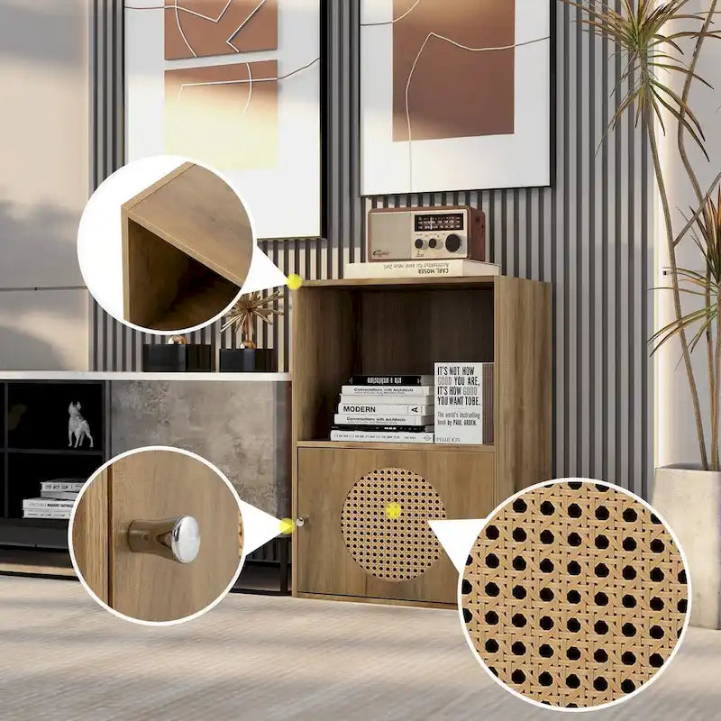 Meuble de rangement pour salle de bain, petit meuble de rangement, casier en rotin, meuble à 1 porte