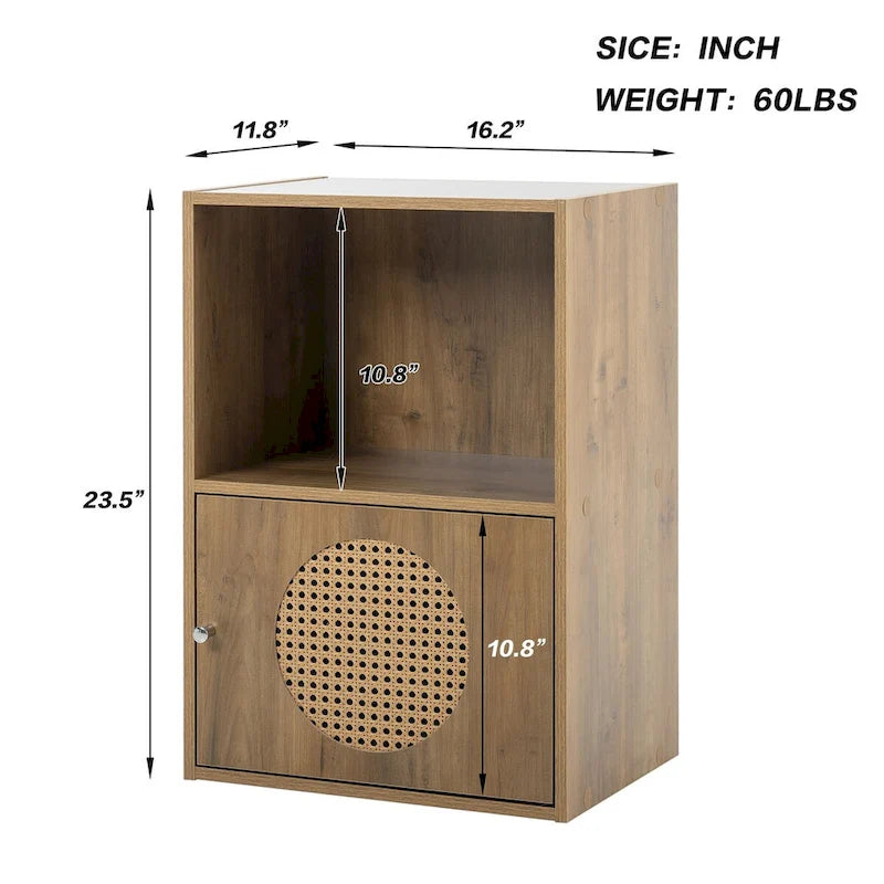 Meuble de rangement pour salle de bain, petit meuble de rangement, casier en rotin, meuble à 1 porte