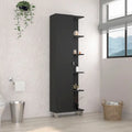 Meuble haut de salle de bain miroir en lin, quatre étagères intérieures, cinq étagères extérieures – Noir