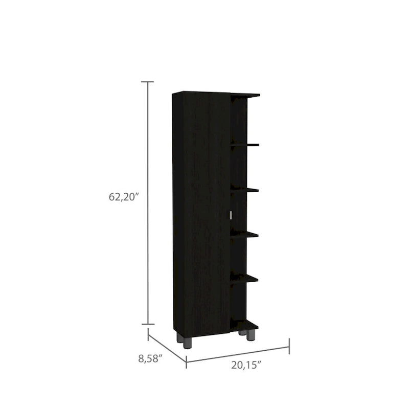 Meuble haut de salle de bain miroir en lin, quatre étagères intérieures, cinq étagères extérieures – Noir