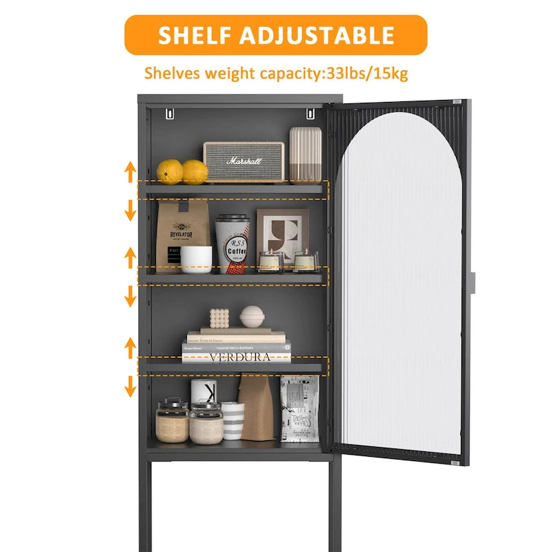 Vitrine de rangement en métal avec porte vitrée