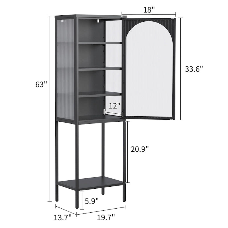 Vitrine de rangement en métal avec porte vitrée