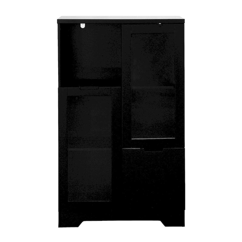 Meuble bas en bois avec 2 portes vitrées et 2 compartiments de rangement