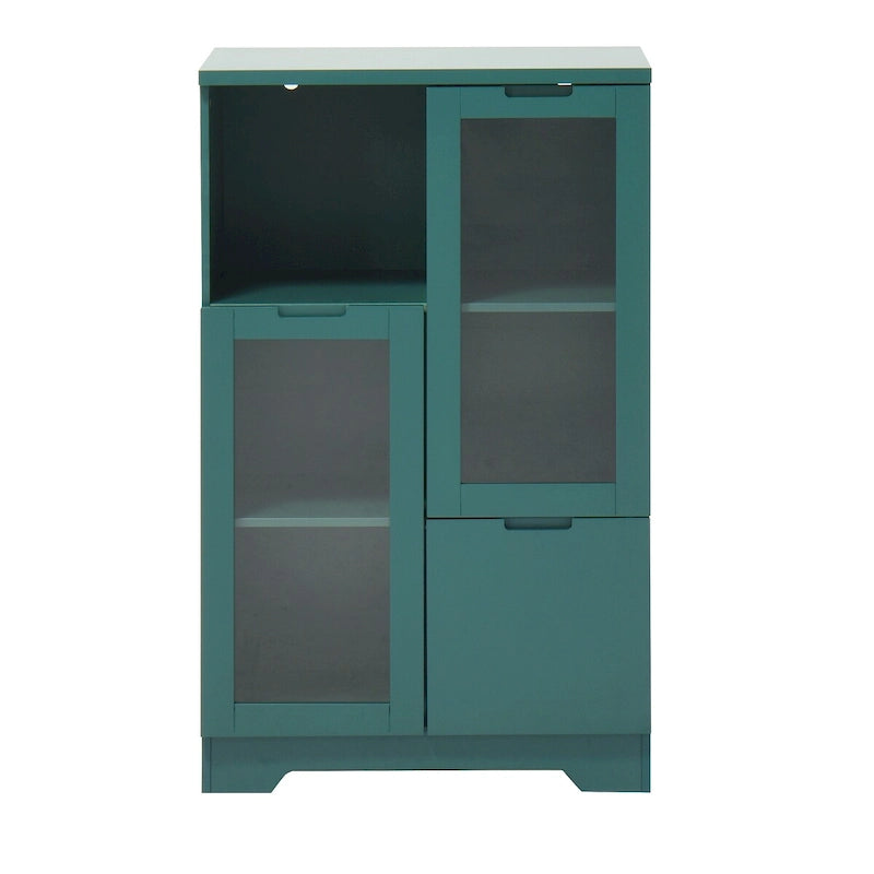 Meuble bas en bois avec 2 portes vitrées et 2 compartiments de rangement
