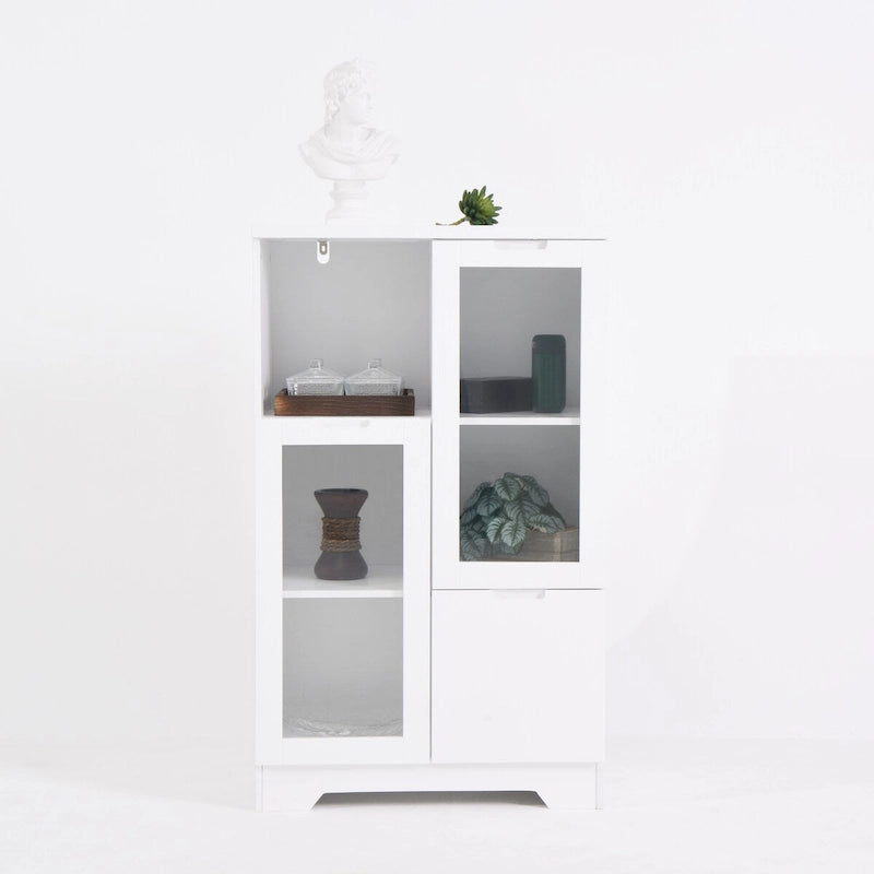 Meuble bas en bois avec 2 portes vitrées et 2 compartiments de rangement