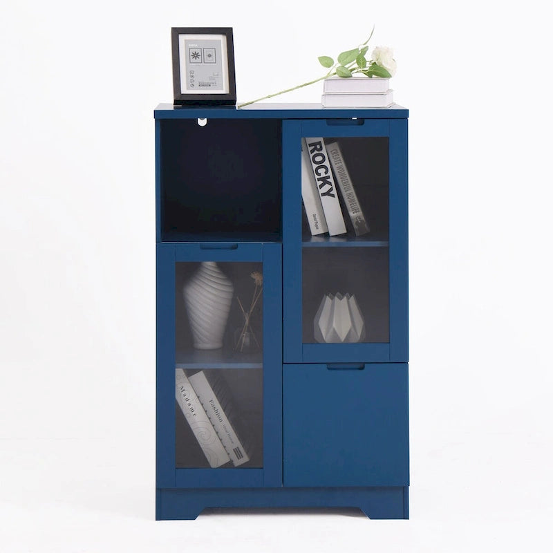 Meuble bas en bois avec 2 portes vitrées et 2 compartiments de rangement