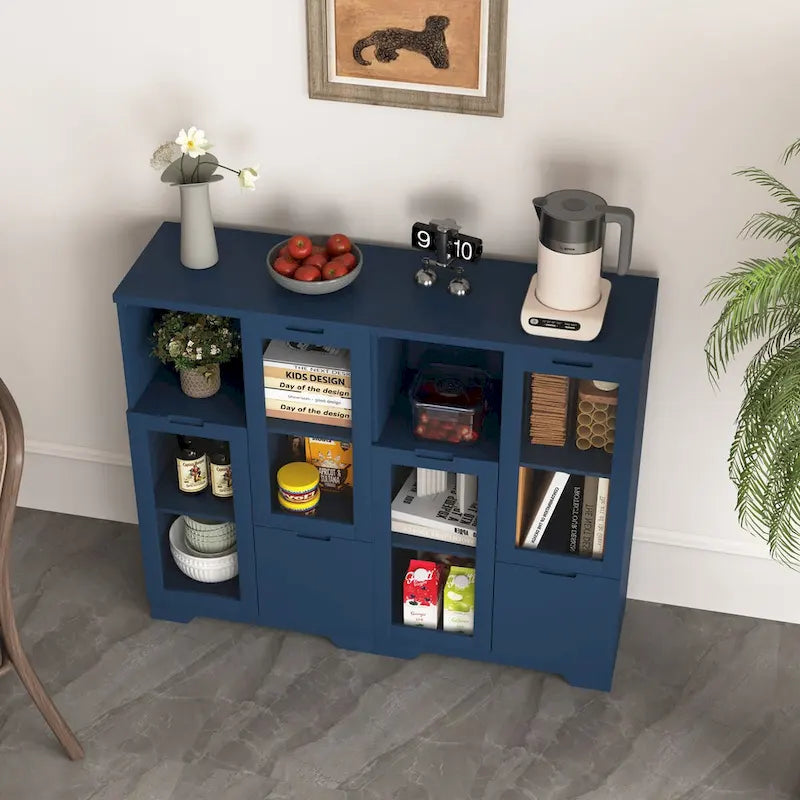 Meuble bas en bois avec 2 portes vitrées et 2 compartiments de rangement