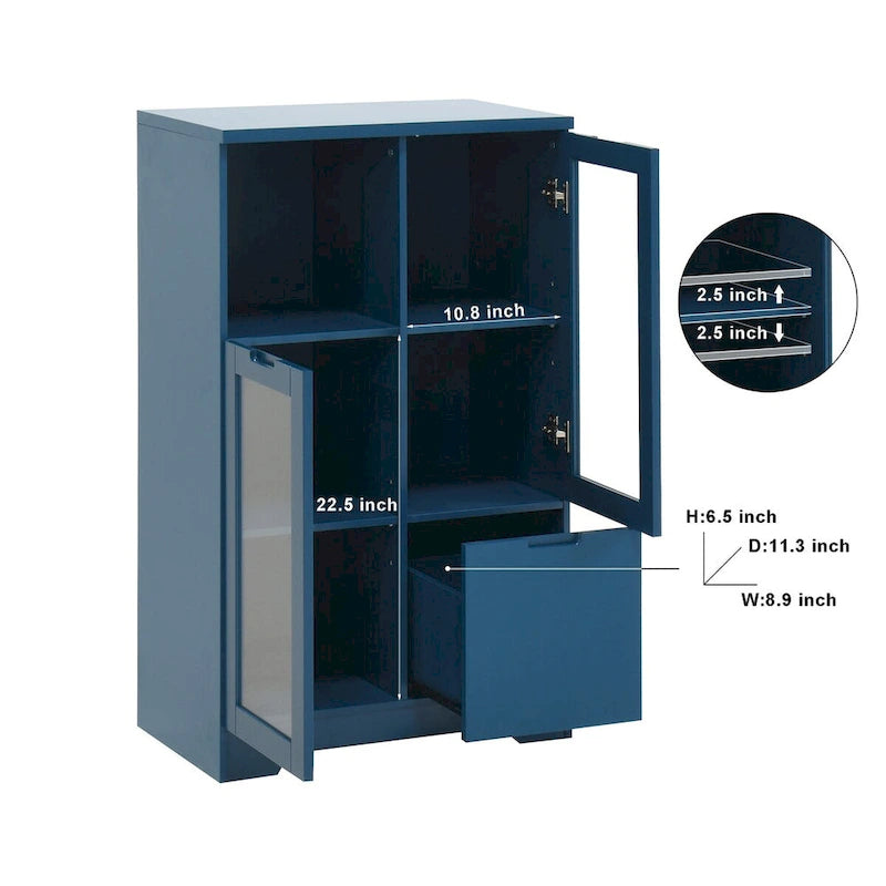Meuble bas en bois avec 2 portes vitrées et 2 compartiments de rangement