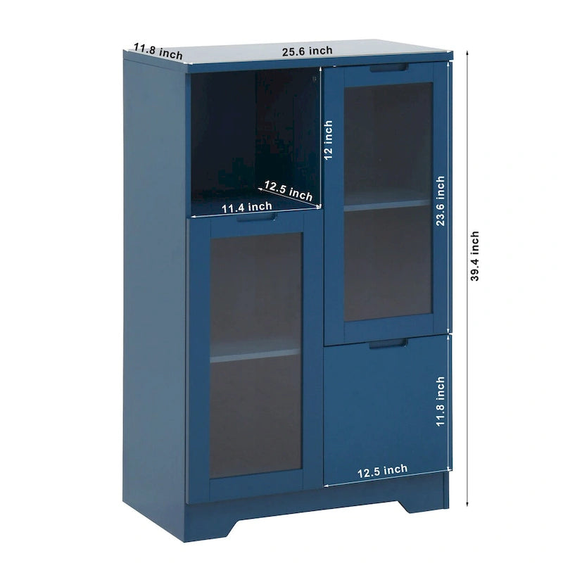 Meuble bas en bois avec 2 portes vitrées et 2 compartiments de rangement