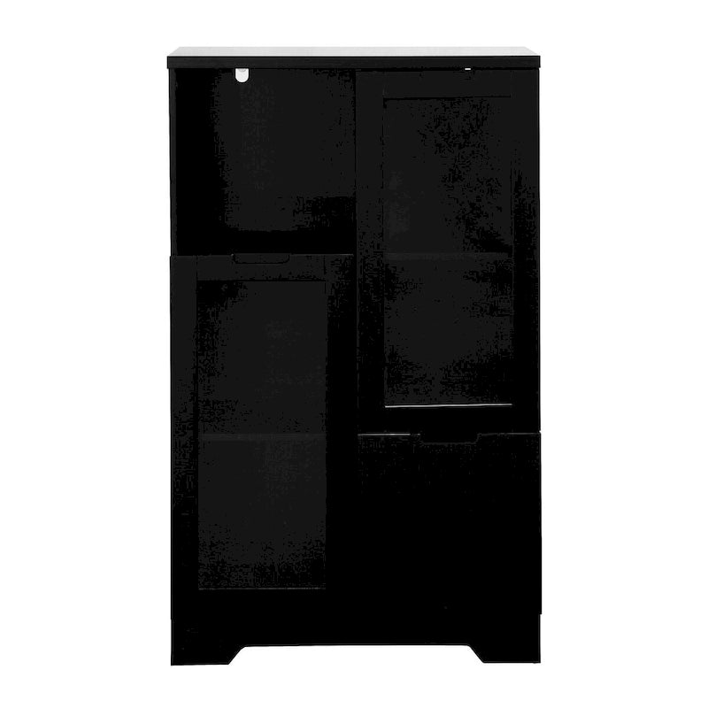 Meuble bas en bois avec 2 portes vitrées et 2 compartiments de rangement