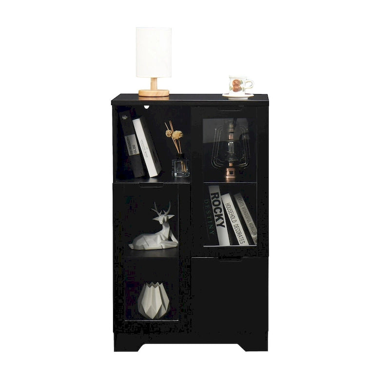 Meuble bas en bois avec 2 portes vitrées et 2 compartiments de rangement