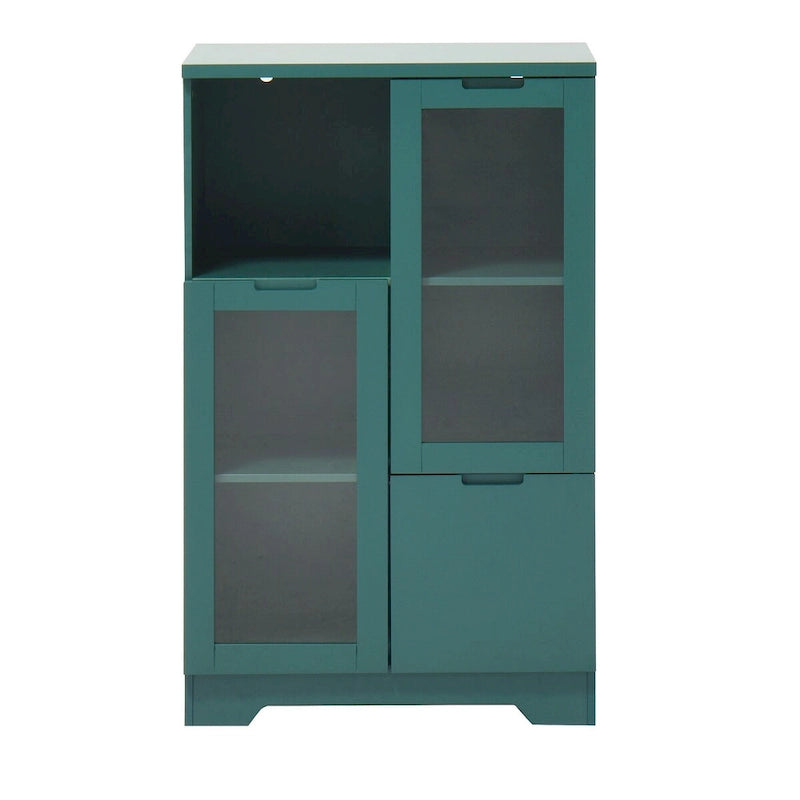 Meuble bas en bois avec 2 portes vitrées et 2 compartiments de rangement